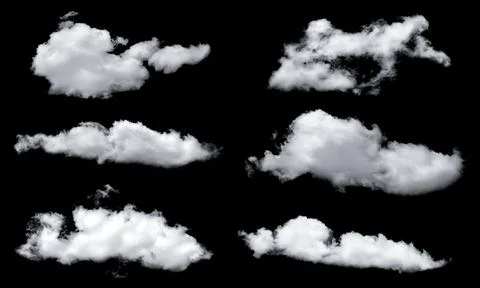 Set of White clouds isolated on black background. Stock Photos