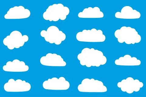 Set of white clouds isolated on blue background Stock Illustration