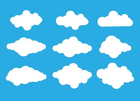 Set of white clouds vector design illustration isolated on blue sky. Cloud ic Stock Illustration