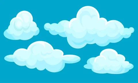 Set of white clouds. Vector illustration on a blue background. Illustrazione stock