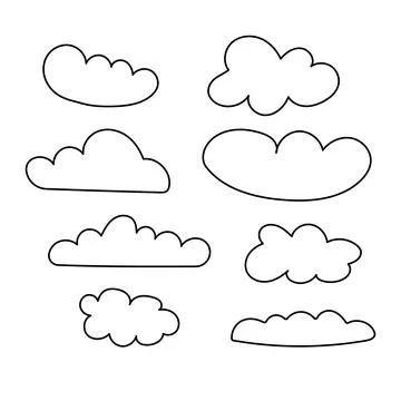 A set of white clouds on a white background Illustrazione stock