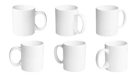 Set of white cups for tea or coffee on isolated white background Foto stock