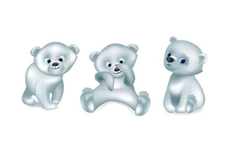 Set of white cute bears vector isolated Stock Illustration