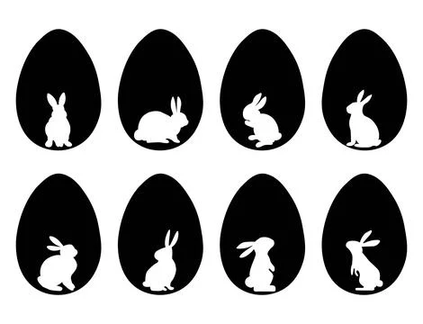 Set of white Easter bunny silhouettes inside eggs. Design concept for greet.. Stock-Illustration