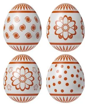 Set of white Easter eggs painted isolated on white Stock Illustration