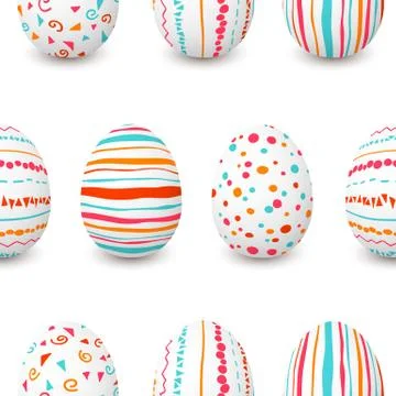 Set of white Easter eggs seamless pattern. simple pink, orange, red, blue str Illustrazione stock