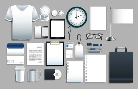 Set of white elements with stationery templates Stock Illustration