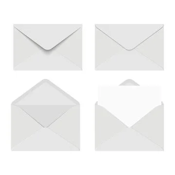 Set of white envelopes. Opened and closed. Vector illustration. Stock Illustration