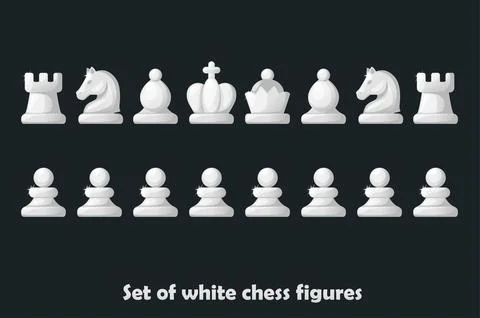 Set white figures for chess strategy board game, vector symbol Stock Illustration
