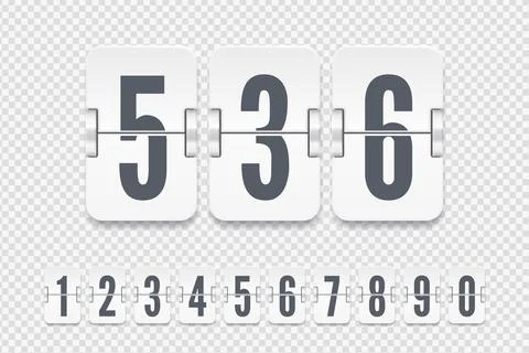 Set of white flip score board number with shadows for countdown timer or 스톡 일러스트