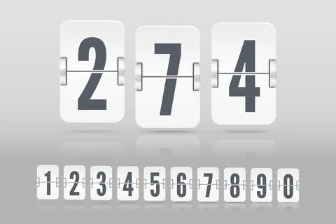 Set of white flip score board numbers with reflection floating on different Stock Illustration