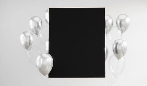 Set of white foil balloons with empty space. 3D render illustration. Stock Illustration