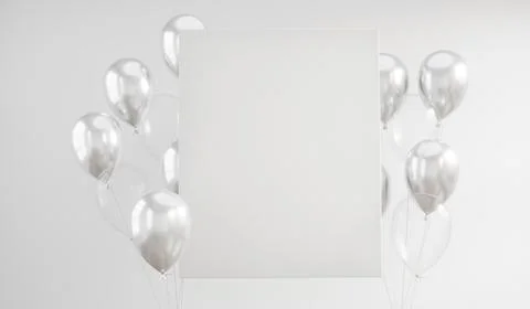 Set of white foil balloons with empty space. 3D render illustration. イラスト素材