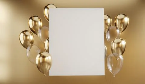 Set of white foil balloons with empty space. 3D render illustration. Illustrazione stock