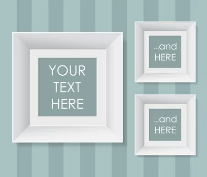 Set of white frames over striped background. Vector illustration. Illustrazione stock