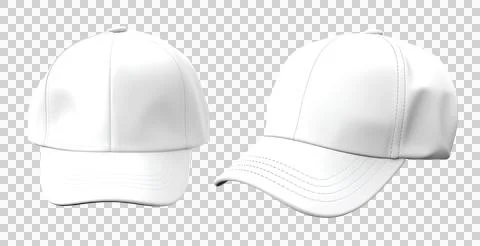 Set of white front and side view hat baseball cap on transparent cutout PNG Stock Photos