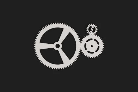 Set of white gears and cogs on black background Stock Illustration