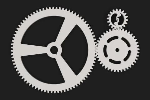 Set of white gears and cogs on black background Stock Illustration