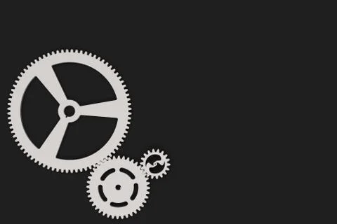 Set of white gears and cogs on black background Stock Illustration
