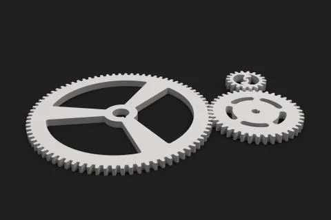 Set of white gears and cogs on black background Stock Illustration
