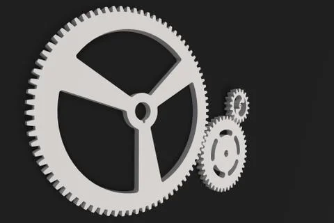 Set of white gears and cogs on black background Illustrazione stock