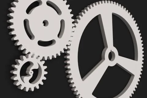 Set of white gears and cogs on black background Stock Illustration