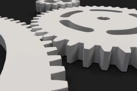 Set of white gears and cogs on black background Stock Illustration