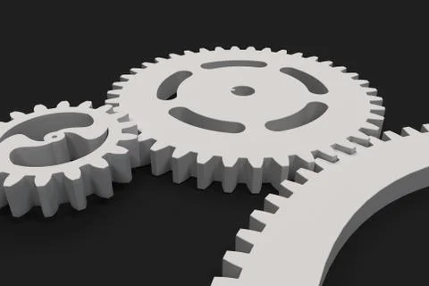 Set of white gears and cogs on black background Stock Illustration