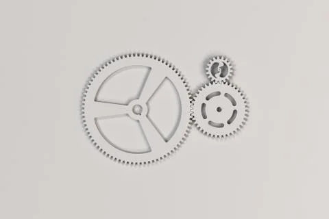 Set of white gears and cogs on white background Stock Illustration