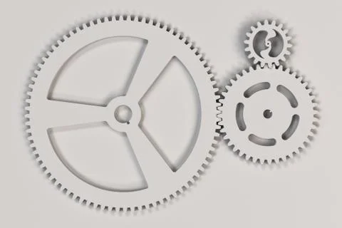 Set of white gears and cogs on white background Stock Illustration