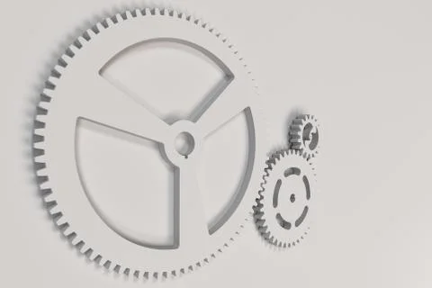 Set of white gears and cogs on white background Stock Illustration