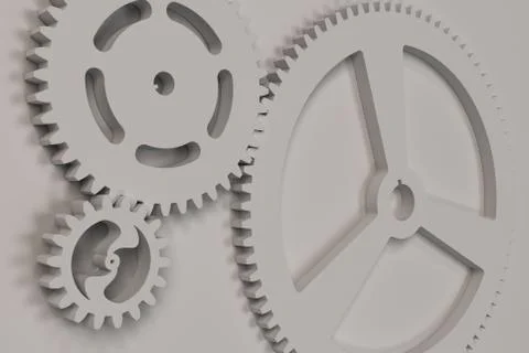 Set of white gears and cogs on white background Stock Illustration