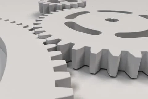 Set of white gears and cogs on white background Stock Illustration