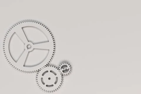 Set of white gears and cogs on white background Stock Illustration