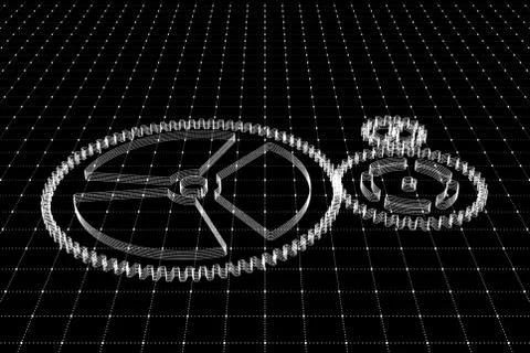 Set of white gears and cogs on virtual screen Stock Illustration