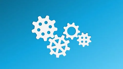 A set of white gears of machine in industrial work moving to mean teamwork Stock Footage 285148287