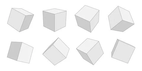 Set of white geometric cubes. Blocks Linear geometric drawing. Stock Illustration