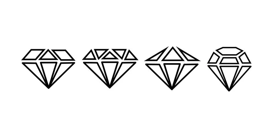 Set of white geometric diamond vector icons on a white background. Vector i.. Stock Illustration
