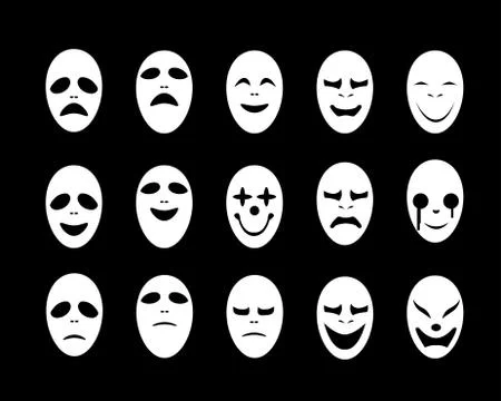 Set of White ghost face mask in flat style, vector Stock Illustration