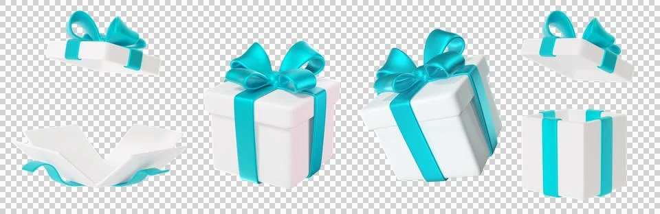 Set of white gift boxes with turquoise ribbons イラスト素材