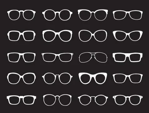 Set of white Glasses isolated. Vector Icons. Illustrazione stock