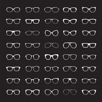 Set of white Glasses isolated. Vector Icons. Stock Illustration