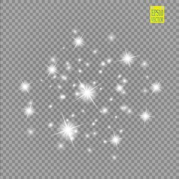 Set of white glowing lights effects isolated on transparent background. Sun Illustrazione stock