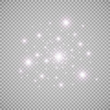 Set of white glowing lights effects isolated on transparent background. Sun Stock-Illustration