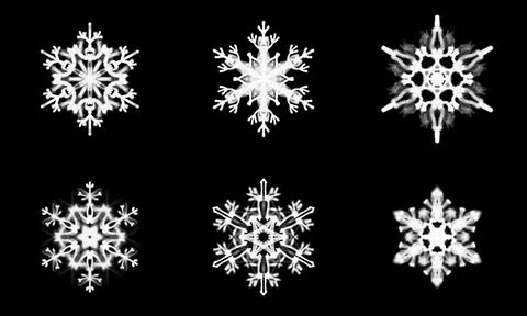 Set White glowing transparent snowflake, isolated icon. Stock Illustration