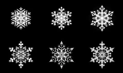 Set White glowing transparent snowflake, isolated icon. Merry Christmas Illustrazione stock