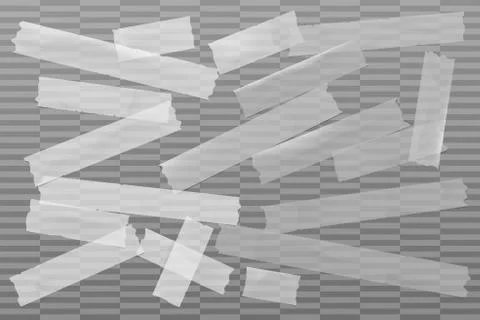 Set of white, grey different size adhesive, sticky, masking, duct tape, paper Stock Illustration