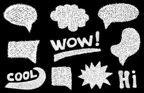Set of white grunge doodle hand drawn text bubbles and stickers isolated on Stock Illustration