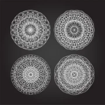 Set of white guilloche, decorative elements, black and white Illustrazione stock