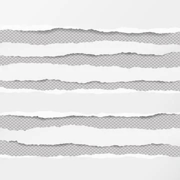 Set of white horizontal ripped paper strips, torn note paper for text or message Stock Illustration
